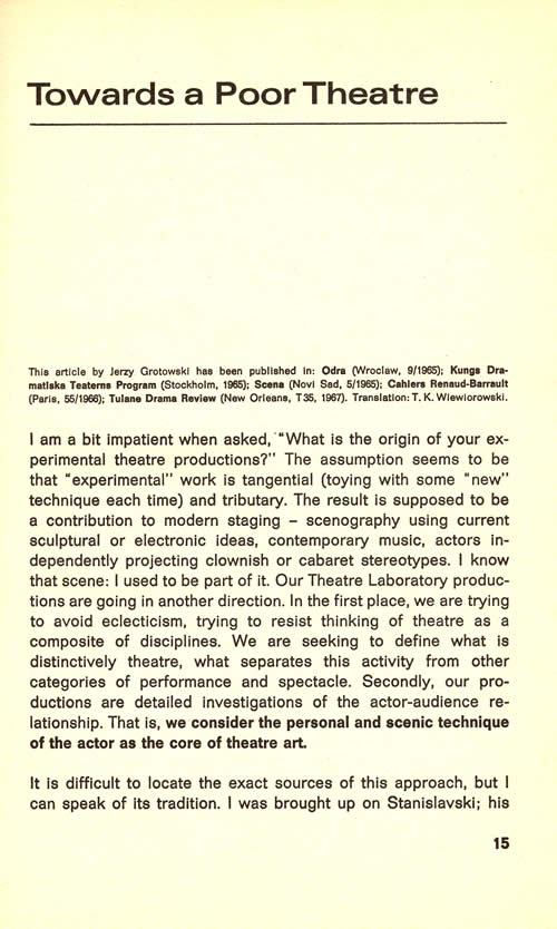 Jerzy Grotowski - Towards a Poor Theatre